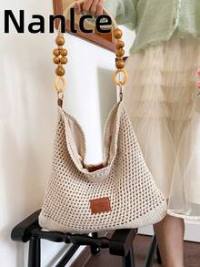 2026 New Woven Beach Bag, Large Capacity Casual Straw Shoulder Bag, Versatile For Vacation - Beige - View 1