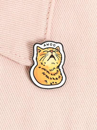 Divertidos pines de esmalte con gato naranja "Awoo", broche de gatito acogedor de dibujos animados, insignia de solapa, joyería y accesorios de animales, regalos para niñas y amigas