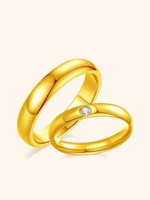 1 pieza Anillo de diamante de moda, anillo de acero de titanio, accesorio de joyería de lujo multifuncional, anillo de pareja de acero inoxidable de nicho, anillo liso minimalista, adecuado como regalo pequeño para Halloween, Navidad - Dorado - Ver 2