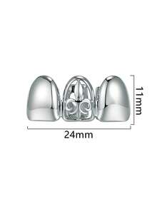 1 chiếc răng giả bằng đồng trơn, rỗng, hình học, 3 răng, trang sức răng bên hông phong cách hip-hop cá nhân hóa, phù hợp cho nam và nữ. - Ba chiếc răng ghép nối - Xem 5
