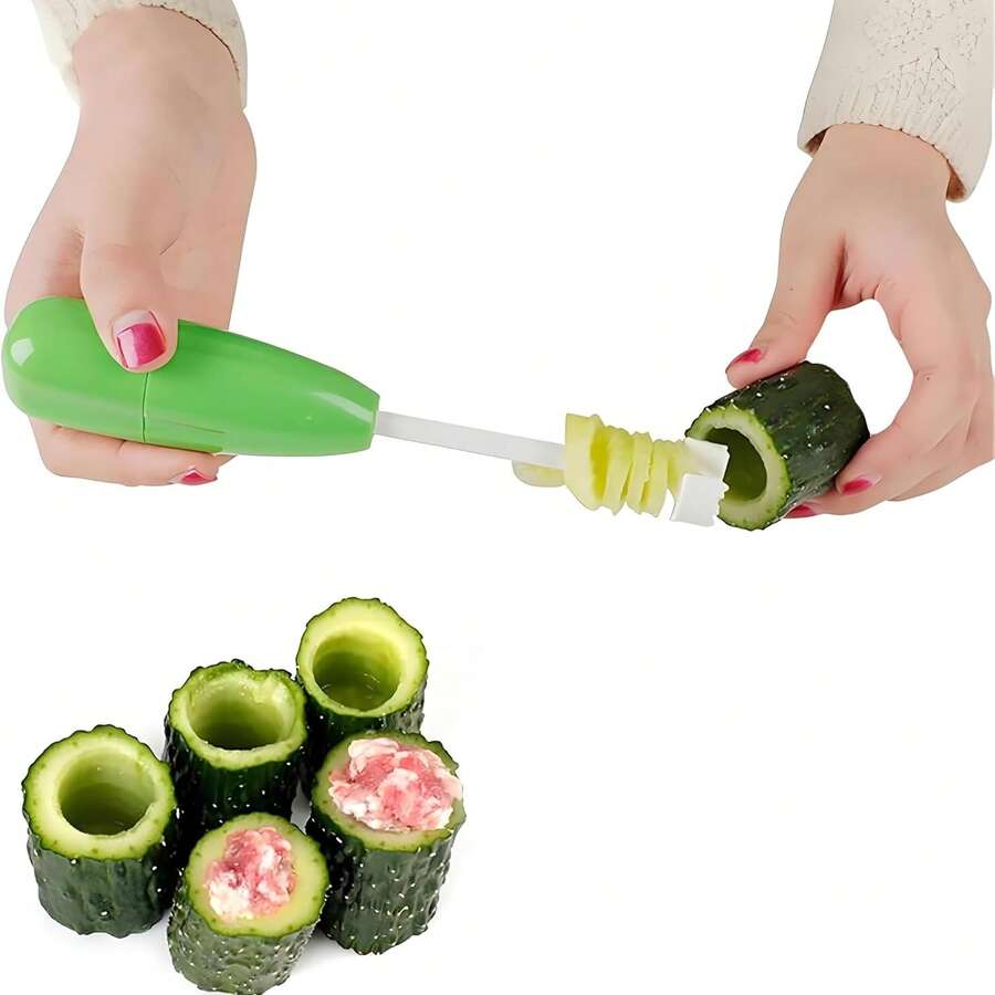 4件套多功能水果去核切片器,塑料材质,带防滑手柄,快速便捷,适用于家庭和厨房,轻松去除果核或切掉蔬菜顶部。 - 綠色 - 查看 1