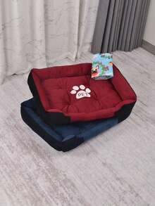 2 pièces Coussin de lit pour animaux de compagnie + Couverture, Convient pour animaux de compagnie de taille moyenne et petite, Tapis de sommeil pour animaux de compagnie, Cadeau pour animaux de compagnie pour les fêtes - Rouge - Voir 1