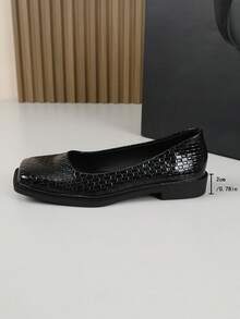 XBYASDF Giày bệt nữ màu đen bóng, chất liệu dệt, mũi vuông, kiểu dáng slip-on, đa năng, phù hợp cho việc đi làm hàng ngày, năm 2026. - màu đen - Xem 10
