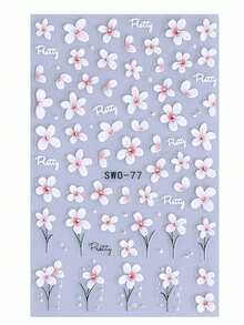 SWEET TREND 5D樱花美甲贴纸2片装，渐变绽放的白色粉色樱花花瓣，日韩春夏花卉印花，DIY时尚浪漫婚礼自粘凝胶指甲油贴纸，滑动式美甲装饰 - 彩色 - 查看 3