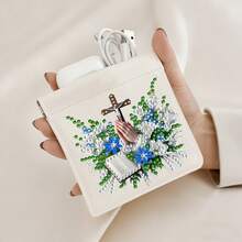 1pc 5D Diamond Painting Storage Bag, Lily Flower & Cross Prayer Creative Pattern Design - PU Leather Portable Organizer Pouch For Earphones, Cosmetics, Coins, Keys, Convenient For Home, Travel, Office, A Fashionable Artistic Gift For Family And Friends, Ideal For Creative Holiday And Birthday Presents - View 6
