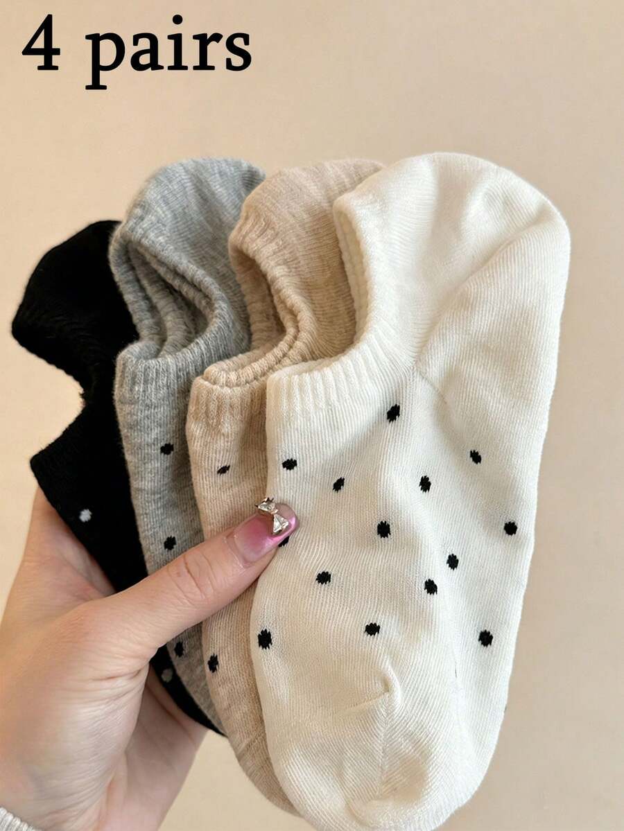 4 đôi tất nữ chấm bi kiểu thuyền - Phong cách tối giản, thoải mái - Dễ phối đồ hàng ngày. - Nhiều màu - Xem 1