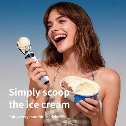 Muỗng múc kem điện sạc 4000mAh có màn hình LED, muỗng múc kem cầm tay được thiết kế cho kem cứng, dễ vệ sinh, muỗng múc kem chuyên nghiệp dành cho người yêu thích món tráng miệng.