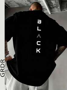 GRDR Kaos Pria Kasual Hitam dengan Motif Huruf, Leher Bulat, Lengan Pendek, Nyaman & Modis - Hitam - View 1
