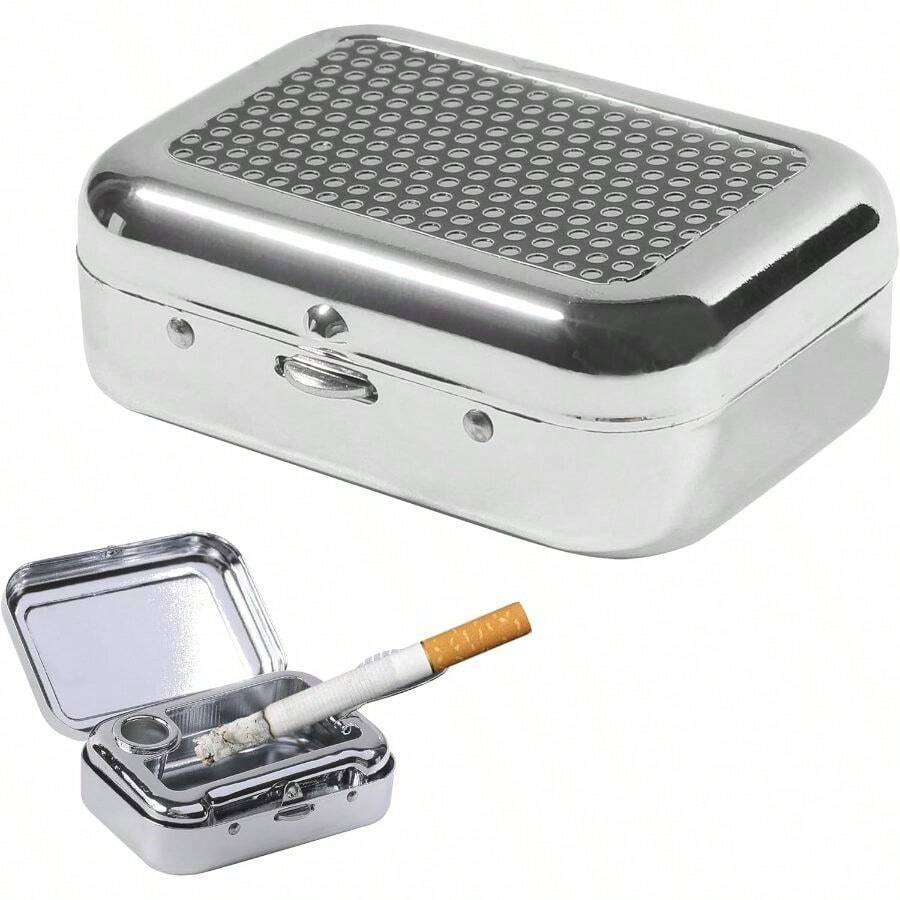 Car Ashtray, Car Accessories Stainless Steel Portable Ashtray, Automotive Supplies, Portable Waterproof And Dust-Proof Automotive Pocket Ashtrays With Lid Auto Outdoor Cigars (Black) - Black - View 1