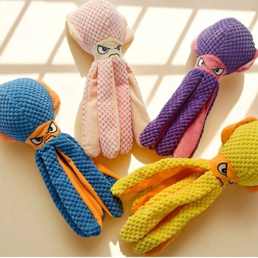 Đồ chơi bạch tuộc đồ chơi gặm và phát tiếng kêu dài 12,2 inch cho chó | Đồ chơi kéo co tương tác cho thú cưng | Thích hợp cho chó con giống Golden Retriever, chó lớn và mèo | Giúp thú cưng giảm căng thẳng khi nghiến răng | Có các màu Xanh dương/Cam/Hồng