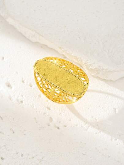 全新精制奢华闪亮金色女士戒指 - 铜镀18K金 - 可调节开口尺寸 - 中东和非洲复古风格 - 极其华丽的戒指