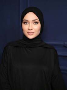 1pc Soft, Breathable, Anti-Pilling Fabric Ready-To-Wear Muslim Headscarf, Suitable For Muslim Use And Daily Wear All Year Round - Black - View 4