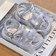 2026新款女童凉鞋，儿童网眼蝴蝶结公主鞋，软底防滑沙滩鞋，适合小女孩 - 銀色 - 查看 6