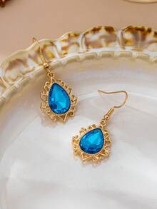 1 Pair New Golden Colorful Heart & Water Drop Bell Unique Earrings For Women - Baby Blue - View 4