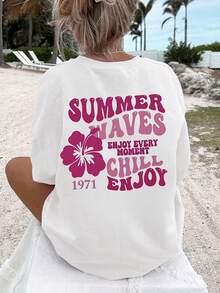 2026 Spring/Summer New Style Easy Floral Pattern Easy Letter Print Casual Women'S T-Shirt Circle - White - View 2