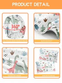 1/2/3PCS Cute Dinosaur Fitted Sheet Set, 1 Fitted Sheet And 1/2 Pillowcases, Cartoon Dino Prehistoric Plant Bedding Set For Kids Boys Girls Bedroom, 100% Polyester, Soft Breathable Non-Slip, Machine Washable, Note: The Cartoon Pattern Position Is Not Fixed - Multicolor - View 6