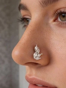 Khuyên mũi hình lá đồng thời trang đính đá Cubic Zirconia | Trang sức xỏ lỗ mũi bằng bạc dành cho nữ - Bạc - Xem 12