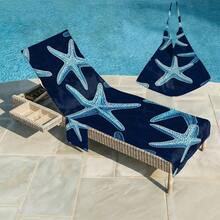 1pc Starfish Microfiber Beach Chair Cover, With Pocket, Lightweight & Breathable, Ideal For Travel & Beach Vacation, Pool Essential | Summer Style | Portable Beach Mat, Beach Towel - Style3 - View 3