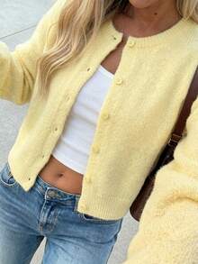 Women's Minimalist Elegant Casual Cardigan, Spring/Summer - Yolk - View 3