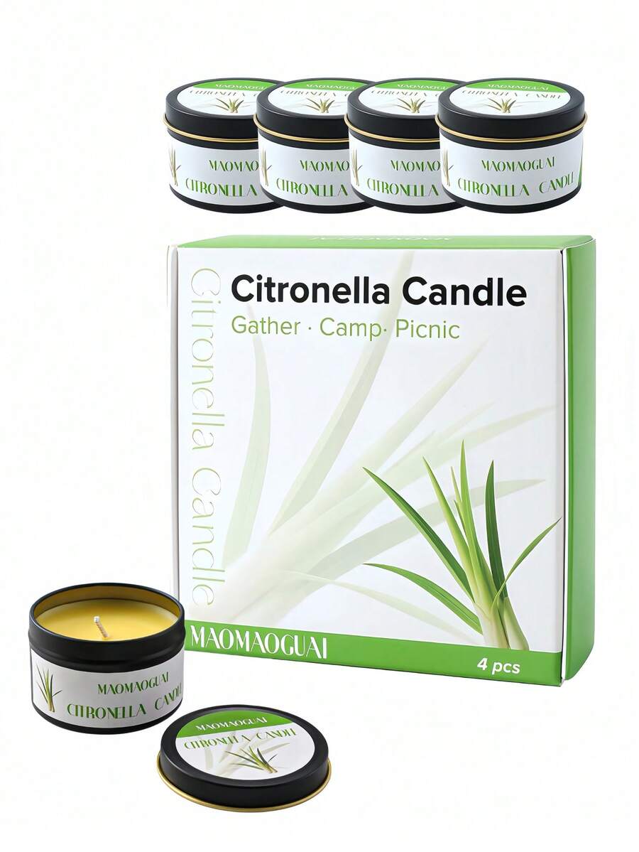 MAOMAOGUAI 2/4 Pcs Citronella Candles, Natural Lemongrass Essential Oil Scented Candles, 80 Hours Long Burning Portable Tin Candles, Smokeless Aromatherapy Candles For Camping, Picnic, Fishing, Patio, Backyard, Indoor Home Decor, Gift Set