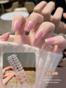 20pcs Transparent Base Nail Stickers, Require UV Lamp Curing, Salon-Grade Quality Durable, Cross-Border Wholesale Same Style Red Book-Themed Nail Stickers Suitable For Fingertips - Baby Pink - View 9