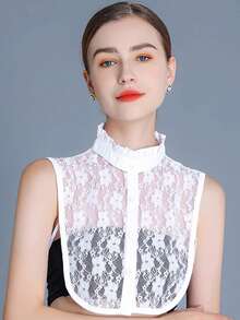 1pc Women's Black Lace Ruffle Edge Detachable Adjustable Casual Retro Dickey Collar For Spring & Autumn, Comfortable & Breathable For Dress For Christmas Decor - Black - View 8