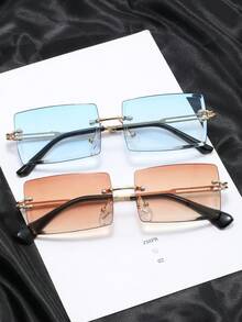 2 Pairs Men's Retro Metallic Rimless Square Fashion Glasses, Suitable For Stylish Outfits And Travel, Great Gift Item - 數量 - 查看 13