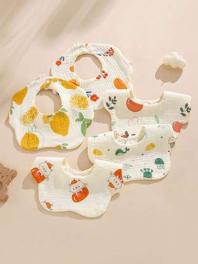 6-Layer Muslin Flower Petal Bib, Baby Infant Drool Bibs, Newborn Anti-Spit Up Bibs