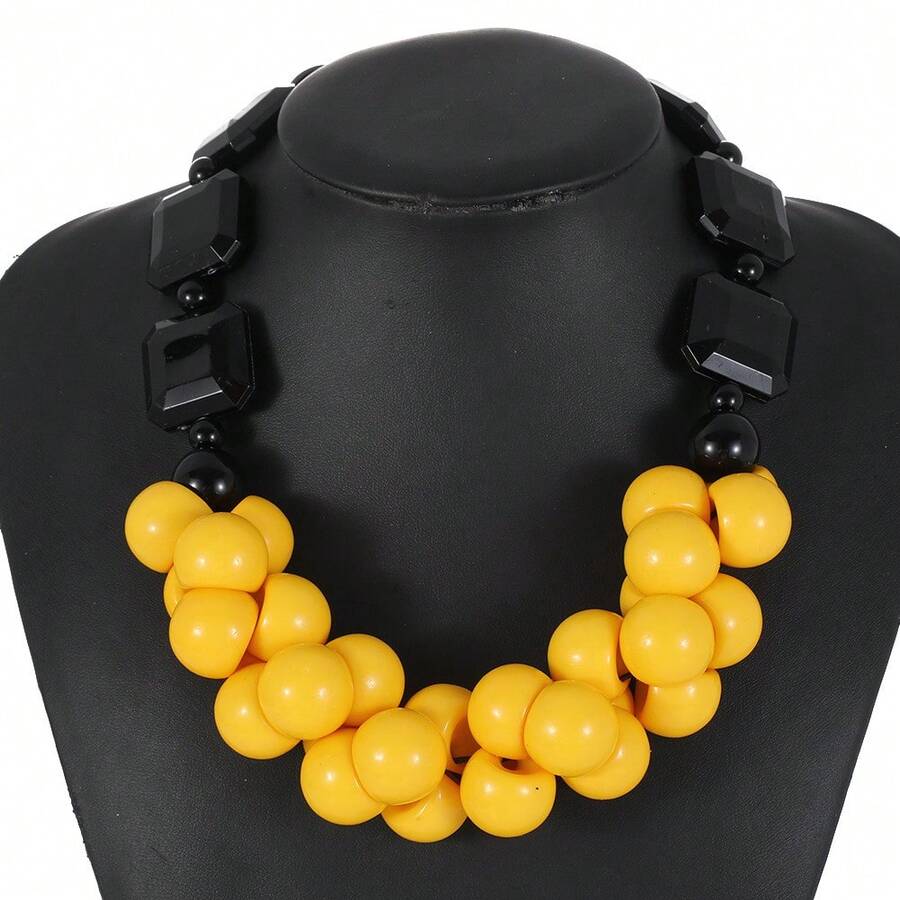 Multi-Layer Beaded Exaggerated Necklace Bohemian Fashion High Sense  Necklace Elegant - Yellow - View 1