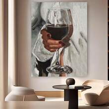 Enmarcado 1 pieza de  en lienzo con diseño de copa de vino tinto estilo Art Déco bohemio, póster geométrico  con tinta, orientación vertical para interiores y exteriores, ideal para la decoración del hogar, oficina, sala de estar, dormitorio y aula. - Enmarcado - Ver 6