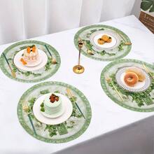 Vintage Green Floral Round Placemats, Elegant & Premium, Available In Multiple Specifications, Size 14.17in (36cm) In Diameter. 100% Polyester, Machine Washable, Hand Washable And Dry Cleanable, Non-Slip & Heat-Resistant, Ideal For Daily Dining, Home Decor, Infusing Vintage Natural Atmosphere Into Your Table, A Top Choice To Elevate Your Home Style. - Multicolor - View 8