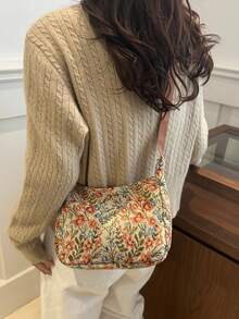 Fashionable Large Capacity Printed Patchwork Fabric Underarm Shoulder Tote Bag - Brown - View 4
