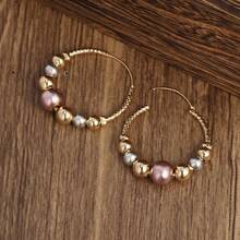 Bohemian Elegant Large Hoop Earrings, Suitable For Women's Party, Wedding, Minimalist Fashion Daily Wear Jewelry Statement Gift - Gold - View 5