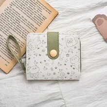 Minimalist Cute Cat Design Women's Snap Closure Coin Pouch, Multifunctional Short Wallet Card Holder With Handle - Multicolor - View 7