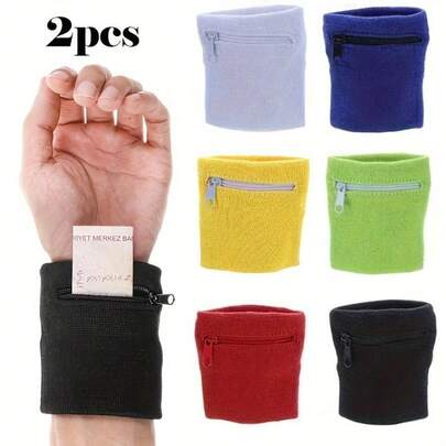 2 piezas Conjunto de muñequera y billetera unisex - Con bolsillo con cremallera en la muñequera, adecuado para correr, ciclismo y caminar; Bolsa de muñeca para hombres para guardar efectivo, llaves y tarjetas de crédito