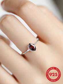 GAGAFEEL 1 chiếc nhẫn bạc 925 cao cấp kiểu cổ điển dành cho nữ, đính đá Zirconia đỏ, thích hợp làm quà tặng kỷ niệm hoặc sinh nhật. - Bạc - Xem 2