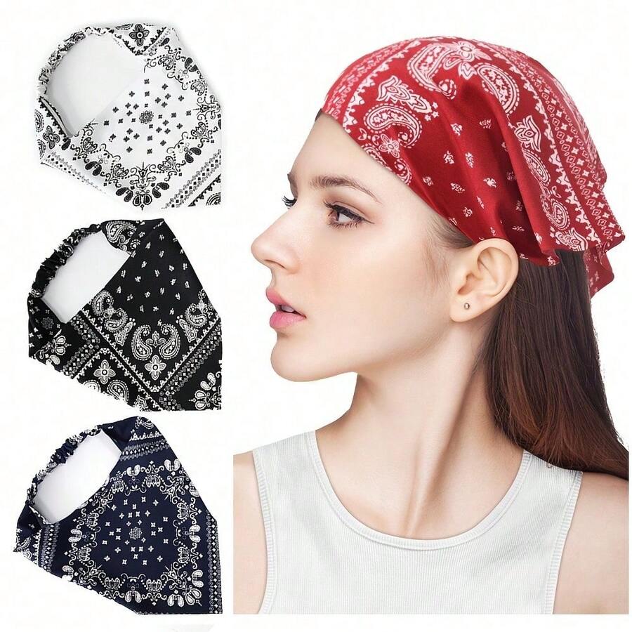 Unisex Cashew Flower Triangle Headband, Chiffon Hip-Hop Fashion Versatile Elastic Headscarf - Multicolor - View 1