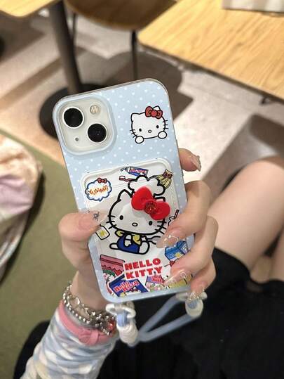 SANRIO 1个全新浅蓝色挂绳，卡通Hello Kitty图案，包含零食、牛奶、波点、牙膏牙刷、蝴蝶结、Hello Kitty鲜花等元素，清新可爱，充满多巴胺气息。时尚Hello Kitty手机壳+卡包+挂绳，采用防水、防摔、防震材质，兼容苹果17系列、11/12/12 Pro、13/14/15、13 Pro/14 Pro/15 Pro、12 Pro Max/13 Pro Max/14 Pro Max/15 Pro Max、16、16 Pro、16 Pro Max、17、17 Pro、17 Pro Max。母亲节好礼！