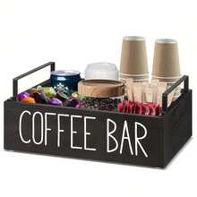 1/2 Estante de almacenamiento para estación de café, caja de almacenamiento de accesorios de barra de café de madera con cajones, caja de almacenamiento de cápsulas de café estilo granja con asa, adecuado para estante de almacenamiento de oficina en el hogar y mostrador de barra de café - Multicolor - Ver 10