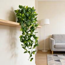 1 pièce/2 pièces Feuilles de plante artificielle à suspendre ou en pot, lierre artificiel de 110 cm, d'intérieur/extérieur, maison, salon, bibliothèque, bureau, jardin, décoration de mariage, rafraîchissement printanier de la maison, cadeau de pendaison de crémaillère, décoration de vigne toujours verte moderne, sans entretien, sans pot - Vert - Voir 3