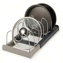 Giá đựng nồi chảo, 1 chiếc, giải pháp lưu trữ nhà bếp tối ưu - Giá đỡ tiết kiệm không gian, có thể mở rộng với giá để nắp nồi, giá để dụng cụ và khay thoát nước. - Nhiều màu - Xem 7