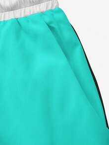 Men's Summer 3D Printed Drawstring Waist Casual Shorts With Side Pockets, Quick Dry Mesh Lining, Artistic Colorblock Tropical Print, Fashionable Beach Vacation Swim Trunks - Cadet Blue - View 5