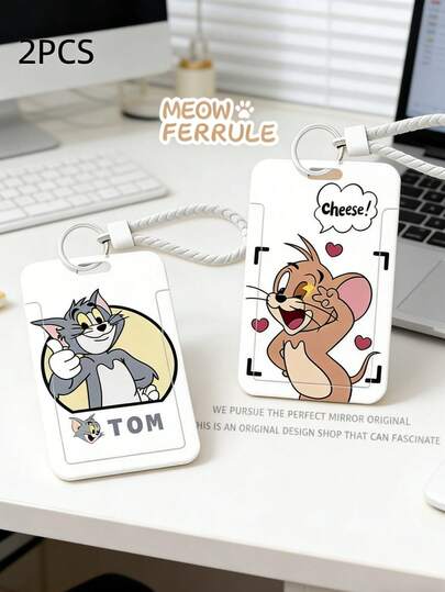 1个WB塑料卡套，配有编织仿皮绳 - 鲜艳的卡通设计，适合工作、旅行、公交票 - 色彩缤纷的动漫主题配件，耐用的身份证卡套，趣味设计