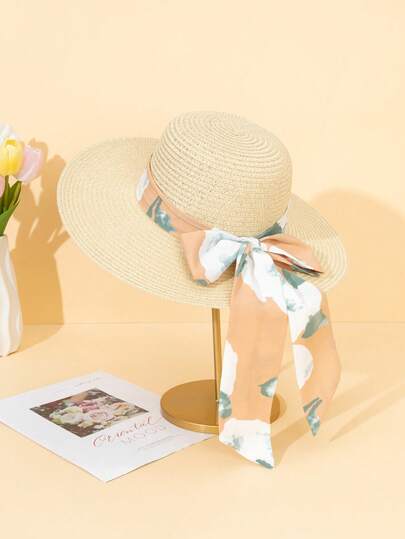 1顶女士黑色波浪形沙滩遮阳帽，带蝴蝶结，优雅防晒，适合海滩旅行和度假，夏季适用