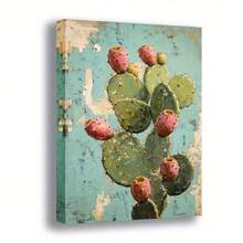 2D Plano, 1 pieza, Elegancia Desértica: Cuadro de Cactus de Tunas en Marco de Madera, Arte de Pared en Lienzo con Diseño Moderno Vintage, Póster Impreso de Alta Calidad, Decoración Sofisticada para la Oficina en Casa - foto - Ver 2