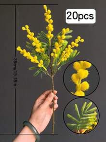 5束高档仿真花，适用于婚礼、含羞草、节日花卉、家居装饰，注意：略有花粉脱落，浪漫节日花卉 - 黃色 - 查看 12