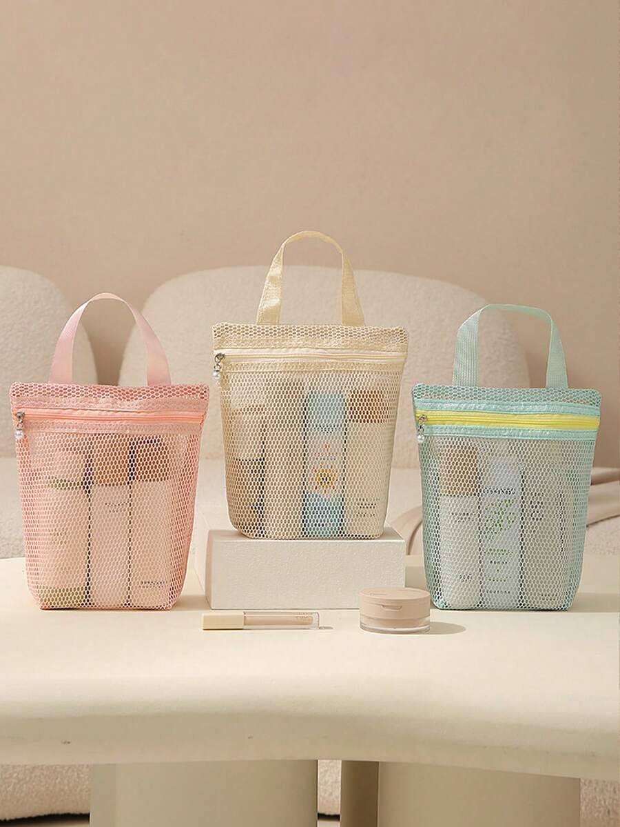 Atmungsaktive Mesh-Tragetasche, Tasche mit großer Kapazität, Handtasche mit glattem Reißverschluss, auslaufsichere und staubdichte Kulturtasche, waschbare Organizer-Tasche - Verschiedenfarbig - Übersicht 1