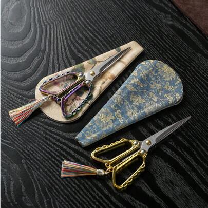 FskesTusks 一套复古蝴蝶剪刀，带收纳袋，不锈钢线剪，适用于剪纸、刺绣、茶叶包装和家庭用途