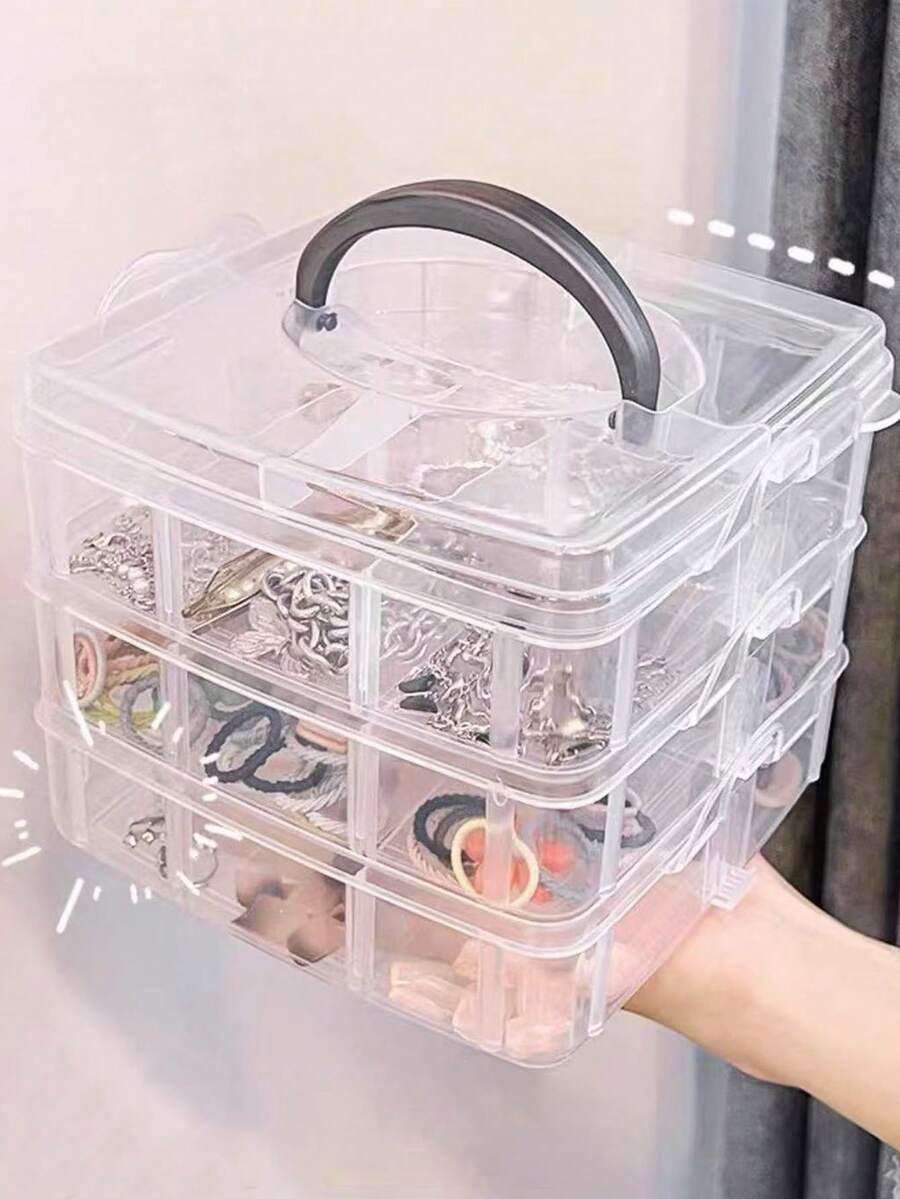1個透明塑料3層美甲與珠寶收納盒,美甲整理盒,水鑽美甲收納盒,DIY手鍊珠子收納盒,耳環手工收納盒,桌面整理用,夏季女性必備收納整理禮物,女性旅行收納整理盒,旅行必備禮物,透明塑料空收納盒,可用於存放耳環、戒指、珠寶 - 彩色 - 查看 1