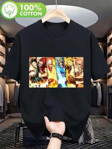 Todoroki Anime T-Shirt For Men & Women - Pure Cotton, H-Fit, Loose Fit Casual T-Shirt With Shoto & Fire Release Graphic, For All Seasons, Ideal For Outdoor Activities, Parties, Anime Conventions (Unisex For Teenagers) - 黑色 9 - 查看 1